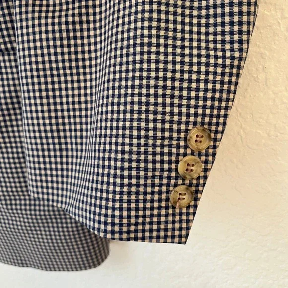 Vintage Orvis Gingham Check Blazer Mens 46R Navy Tan Sport Coat Union Made USA - Picture 6 of 16
